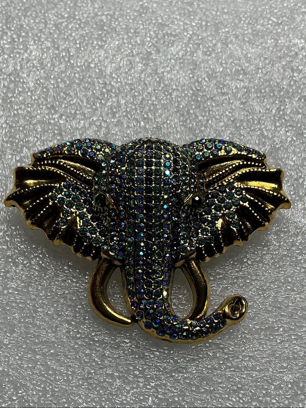 Source Unknown Gold-Tone Elephant Brooch with Blue-Green Rhinestones
